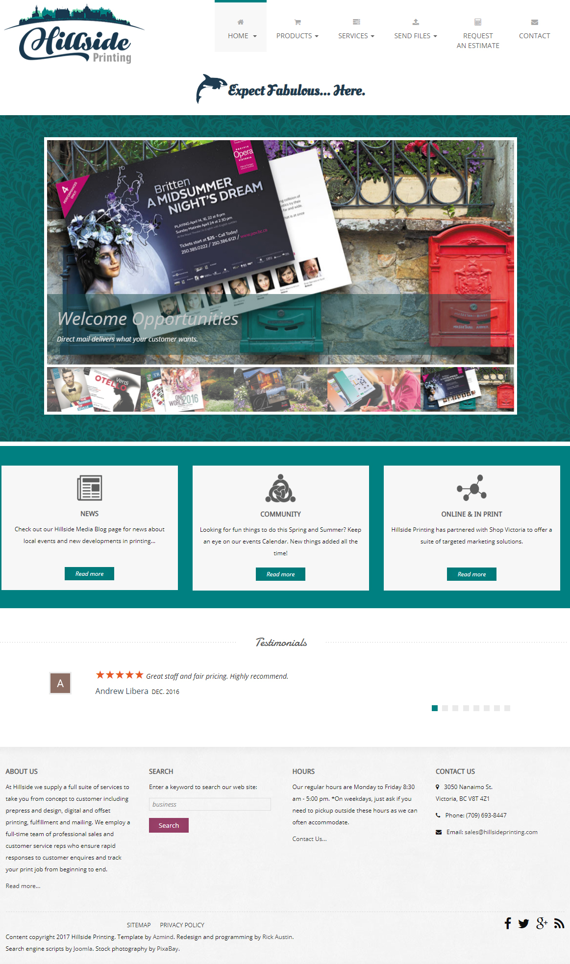 Hillside Printing web site Home page